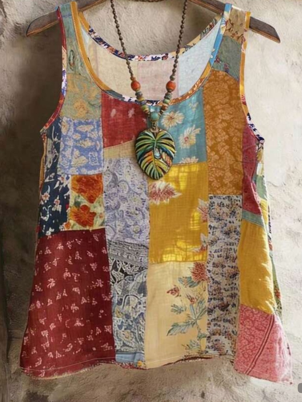 NEW Multicolor Patchwork Cotton Sleeveless Tank Top